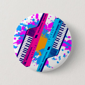 Corey Tiger 80's Retro Keytar Neon Splatter 6 Cm Round Badge
