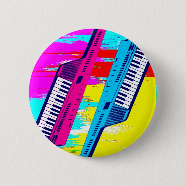 Corey Tiger 80's Retro Keytar Paint Drip 6 Cm Round Badge (Front)