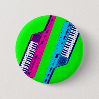 Corey Tiger 80's Retro Keytar Pink & Blue 6 Cm Round Badge