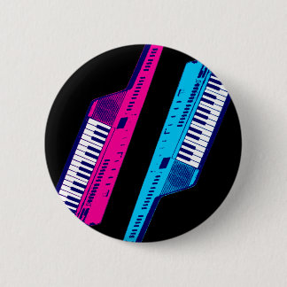 Corey Tiger 80's Retro Keytar Pink & Blue 6 Cm Round Badge