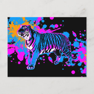 Corey Tiger '80s Retro Paint Splatter Tiger Postcard
