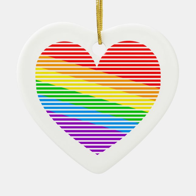 Corey Tiger 80s Retro Rainbow Stripe Heart Ceramic Tree Decoration (Front)