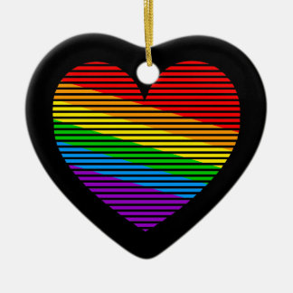 Corey Tiger 80s Retro Rainbow Stripe Heart Ceramic Tree Decoration
