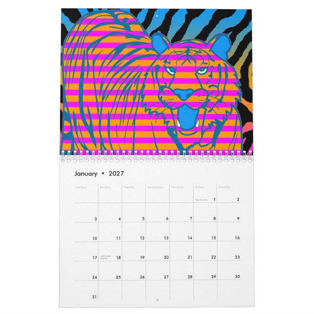 Corey Tiger 80s Retro Style 2011 Calendar (Jan 2027)