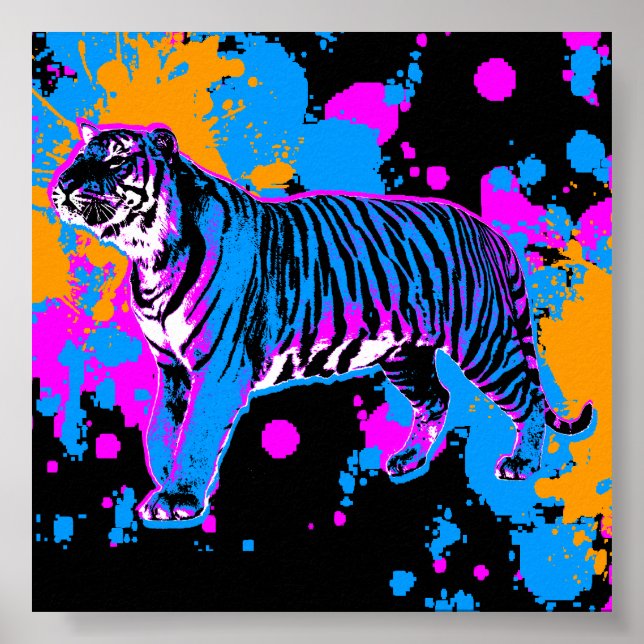 Corey Tiger 80s Retro Tiger Paint Splatter Poster (Front)