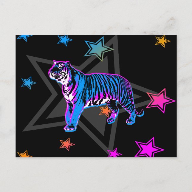 Corey Tiger 80's Retro Tiger & Stars Postcard (Front)