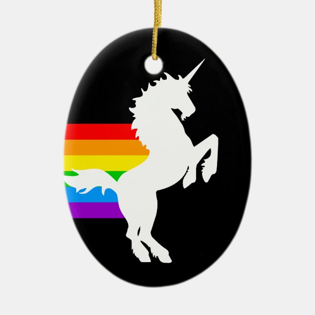 Corey Tiger 80s Retro Unicorn Rainbow Ceramic Tree Decoration (Front)