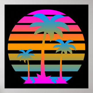 Corey Tiger 80s Retro Vintage Palm Trees Sunset Poster