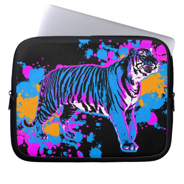 Corey Tiger 80s Splatter Paint Tiger Cat Laptop Sleeve (Front)