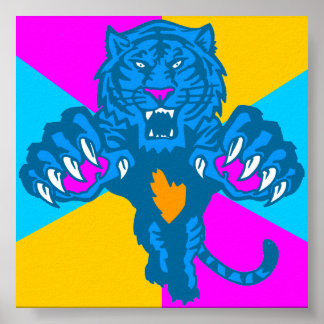 Corey Tiger 80s Vintage Fierce Pouncing Tiger Poster