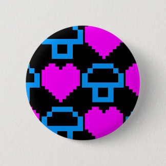 Corey Tiger 80s Vintage Gamer Hearts Mushrooms 6 Cm Round Badge