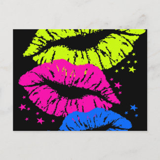 Corey Tiger 80s Vintage Lips & Stars Kisses Postcard