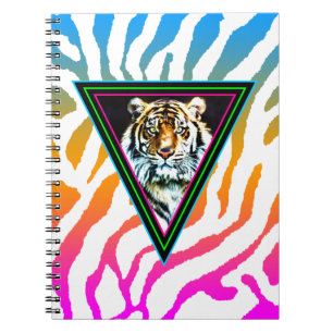 Corey Tiger 80s Vintage Neon Triangles Tiger Face Spiral Notebook