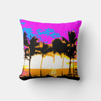 Corey Tiger 80s Vintage Palm Trees Sunset Cushion