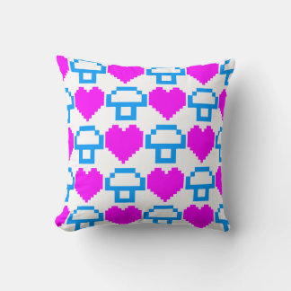 Corey Tiger 80s Vintage Pixel Hearts Mushrooms Cushion