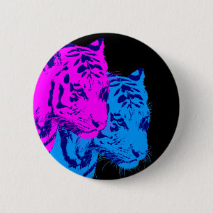 Corey Tiger 80s Vintage Twin Tigers 6 Cm Round Badge