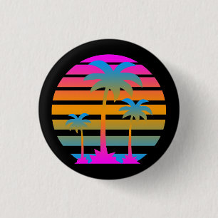 COREY TIGER RETRO SUNSET PALM TREES 3 CM ROUND BADGE