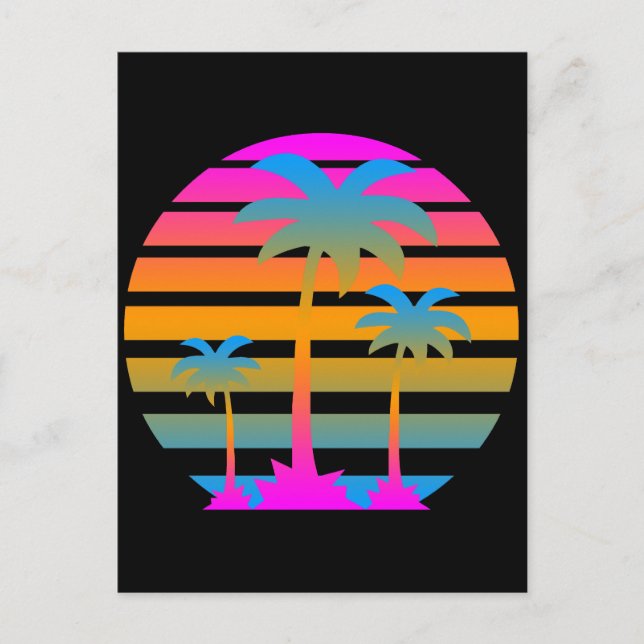 COREY TIGER RETRO SUNSET PALM TREES POSTCARD (Front)