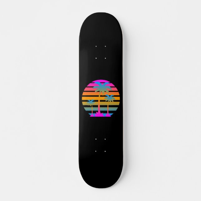 COREY TIGER RETRO SUNSET PALM TREES SKATEBOARD (Front)