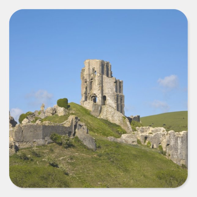 Corfe Castle, Corfe, Dorset, England Square Sticker (Front)