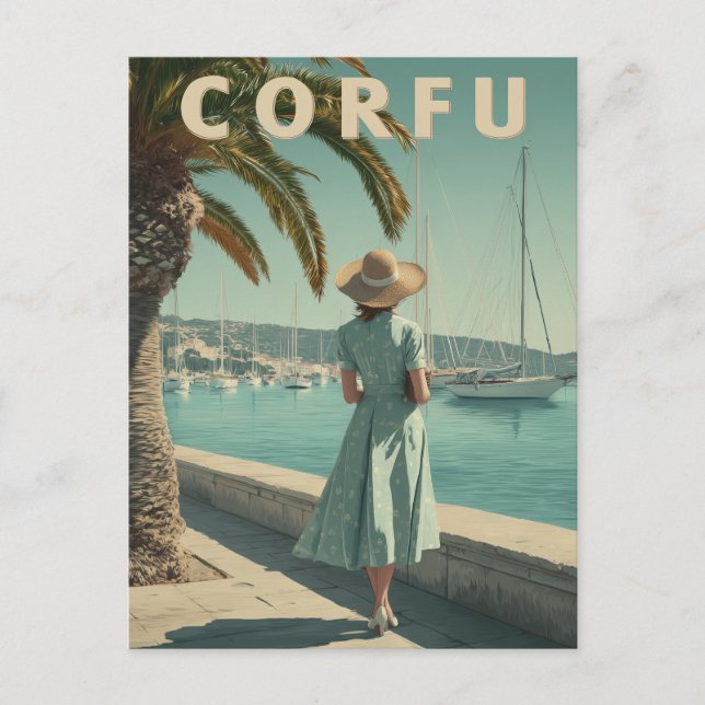 Corfu 50s vintage travel postcard (Front)