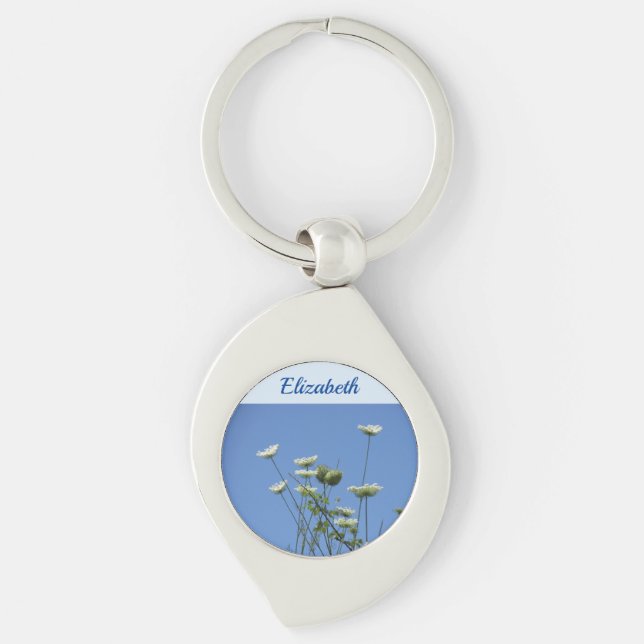 Corfu Cream Wildflowers Metal Key Ring (Front)