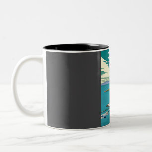 Corfu Greece Vintage Minimal Retro Travel Poster Two-Tone Coffee Mug