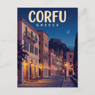 Corfu Old Town at Night Greece Postcard