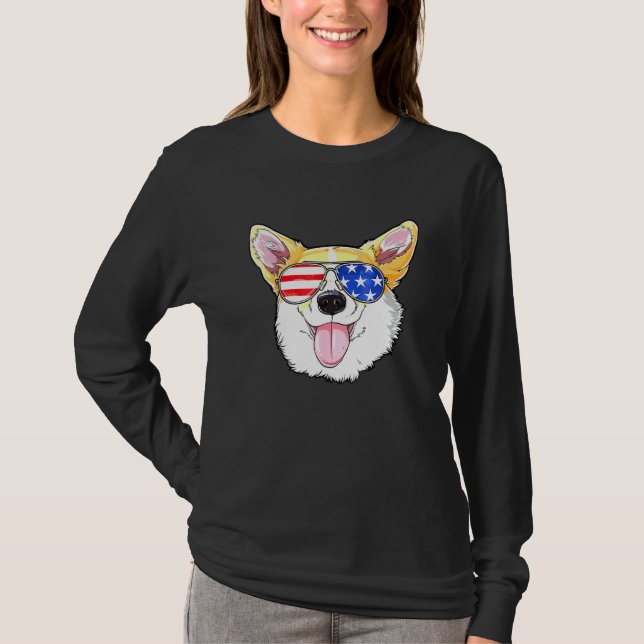 Corgi 4th Of July American Sunglasses Dog Puppy Us T-Shirt (Front)
