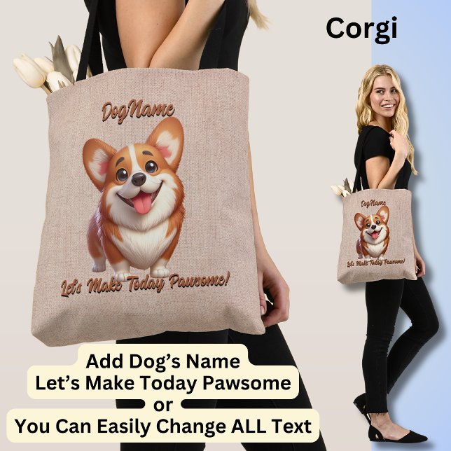 Corgi - Add Dog's Name, Change Text Tote Bag (Creator Uploaded)