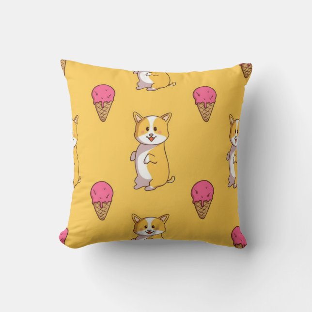 Corgi And Ice Cream Pattern Cushion (Front)