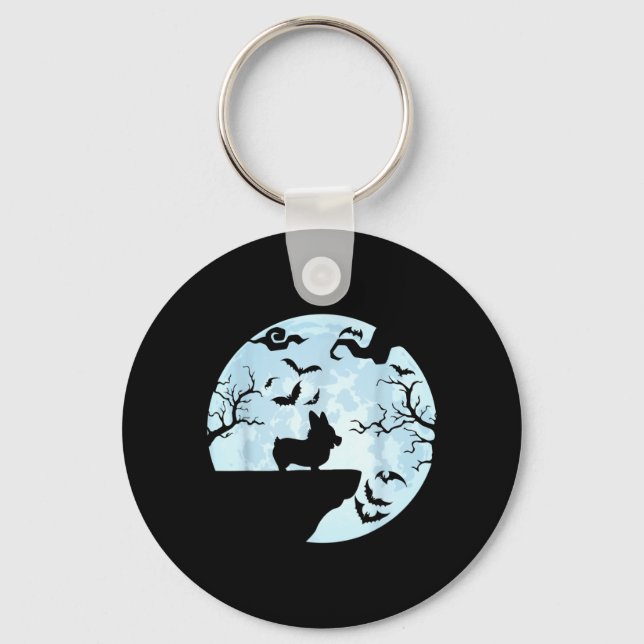 Corgi And Moon Halloween Key Ring (Front)