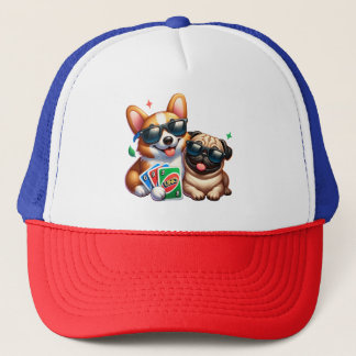 Corgi and Pug Uno Card Game Trucker Hat