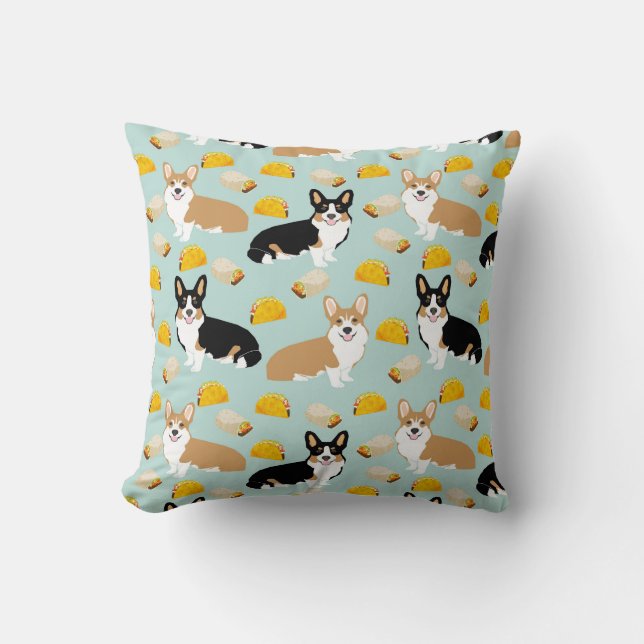 Corgi and Tacos Throw pillow - cute corgi gift (Front)