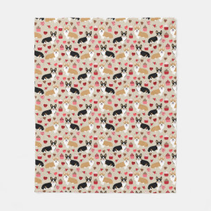 Corgi and Tri Corgi valentines day Fleece Blanket