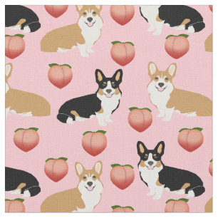 corgi and tricolored corgi dogs peach emoji fabric