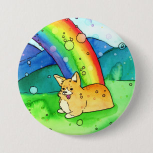 Corgi At The End Of The Rainbow Button