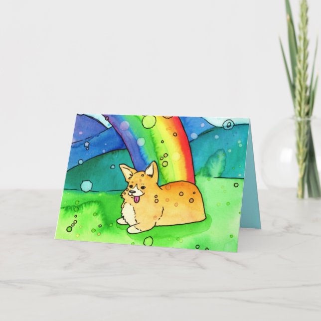 Corgi At The End Of The Rainbow Thank You Card (Front)