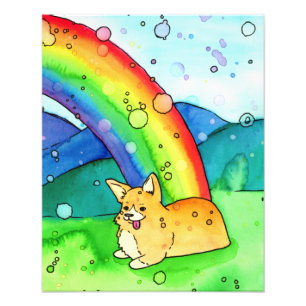 Corgi At The End Of The Rainbow Watercolor Print