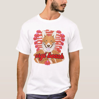 Corgi Beach colorful orchids Retro Surfboard  T-Shirt