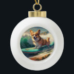 Corgi  Beach Surfing Painting  Ceramic Ball Christmas Ornament<br><div class="desc">Immerse yourself in the playful world of canine adventure with this captivating painting. A spirited dog takes to the waves, skilfully riding the surf on a sun-kissed beach. The vibrant artwork beautifully captures the essence of beachside excitement as the dog fearlessly rides the waves, embodying the spirit of fun and...</div>