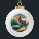 Corgi  Beach Surfing Painting  Ceramic Ball Christmas Ornament<br><div class="desc">Immerse yourself in the playful world of canine adventure with this captivating painting. A spirited dog takes to the waves, skilfully riding the surf on a sun-kissed beach. The vibrant artwork beautifully captures the essence of beachside excitement as the dog fearlessly rides the waves, embodying the spirit of fun and...</div>