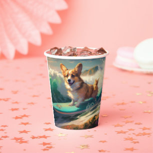 Corgi Beach Surfing Painting Paper Cups