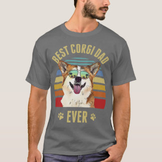 Corgi Best Dog Dad Ever Retro Sunset Beach Vibe-23 T-Shirt