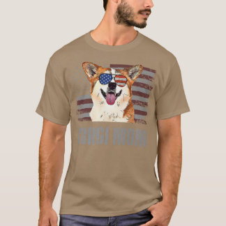 Corgi Best Dog Mum Ever Retro American Flag  T-Shirt