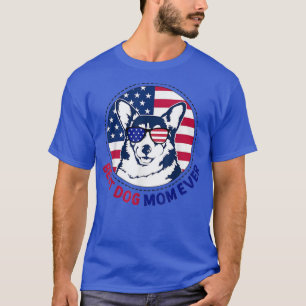 Corgi Best Dog Mum Ever Retro USA American Flag T-Shirt