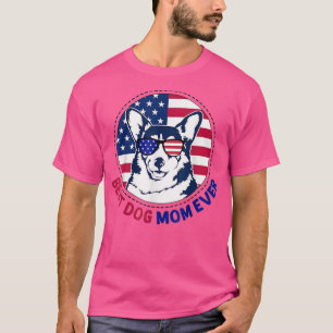 Corgi Best Dog Mum Ever Retro USA American Flag  T-Shirt