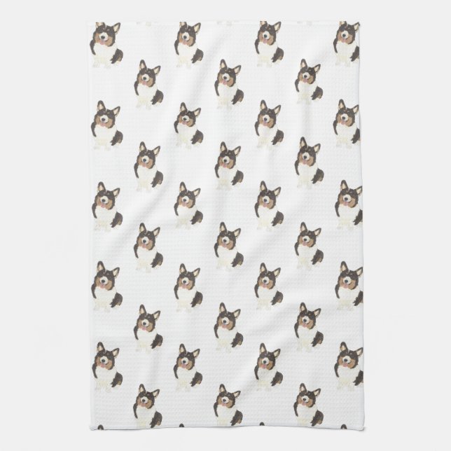 Corgi (Black Headed Tricolor) Tea Towel (Vertical)