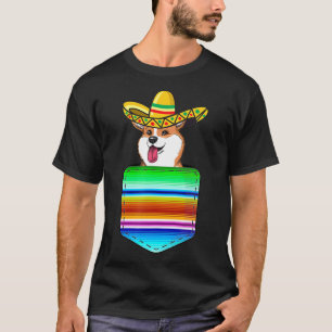 Corgi Blanket Pocket Pocket Serape Mexican Fiesta T-Shirt