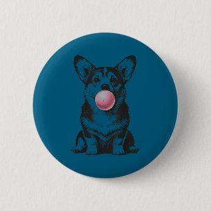 Corgi Blowing Bubble Gum Funny Dog Cartoon Meme 6 Cm Round Badge